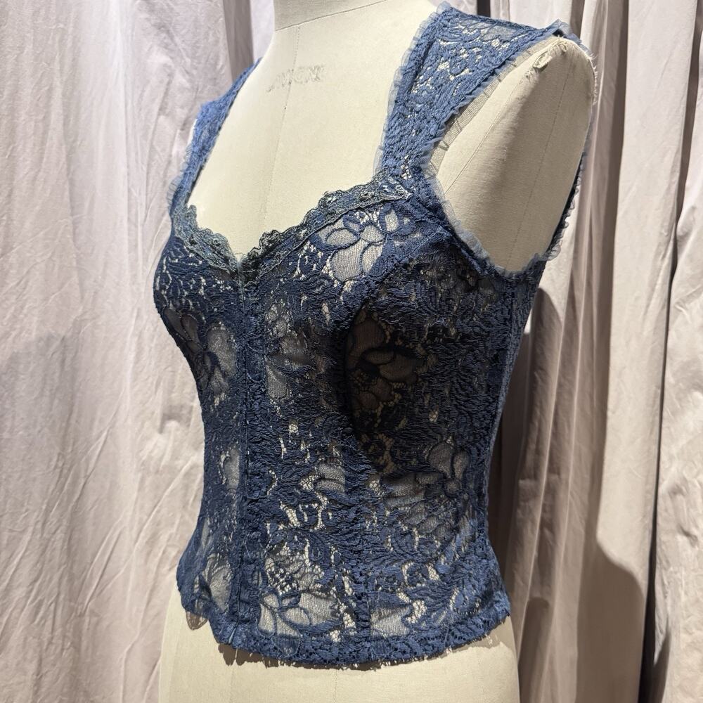 Vintage Ann Ferriday Netted Cotton Lace Hook N Eye Corset Top M/ L - Picture 2 of 5